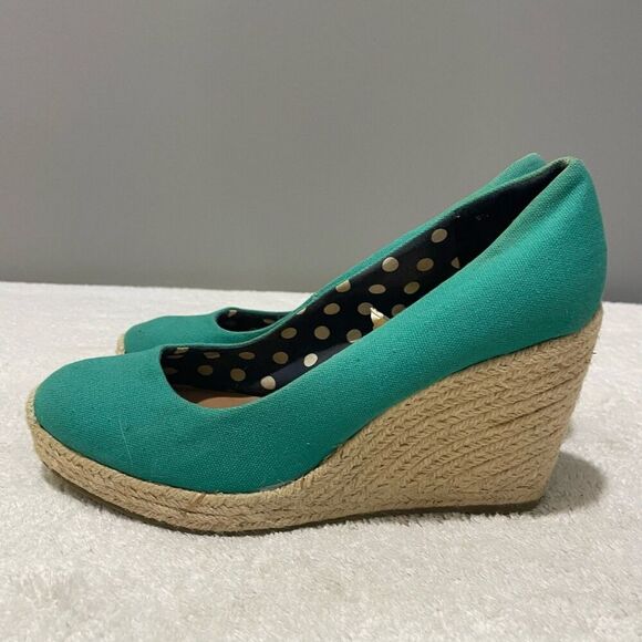 Merona Womens Teal Espadrille Wedge Platform Shoes 9.5 Canvas Retro Rockabilly - Picture 4 of 10